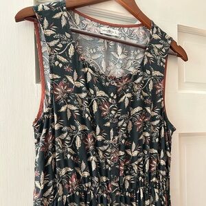 NATURAL LIFE Floral Maxi Dress Dark Green, Tan, Rust, Size Large Fits Medium